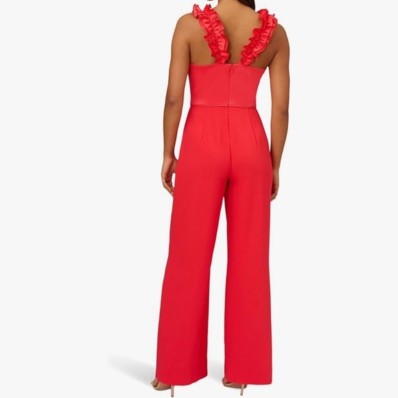 Adrianna Papell Ruffle Shoulder Stretch Crepe Jumpsuit in Calypso Coral - Picture 4 of 11